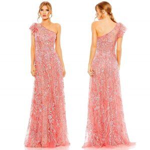 NWT Mac Duggal Coral One Shoulder Embellished Lace Gown Prom Dress Size 2